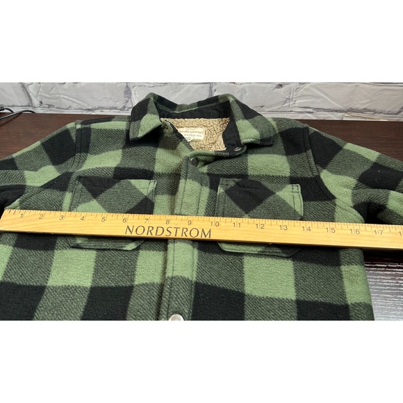 Weatherproof Vintage Boys Flannel Jacket Sherpa Small 7/8 Lined Green Plaid - Picture 5 of 10
